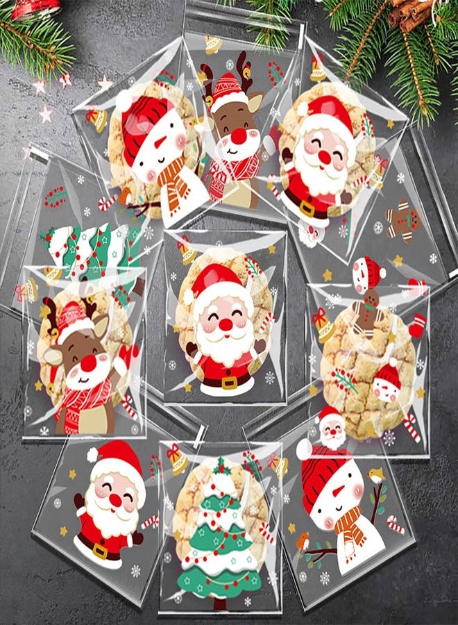 SUKPSY 100 PCS Christmas Candy Cellophane Bags Cookie Bakery Gift Bags Flat Mouth Self-adhesive Resealable OPP Pastry Bags for Christmas Holiday Party Decoration Supplies(Five Patterns 3.9 x 3.9in) - Image 2